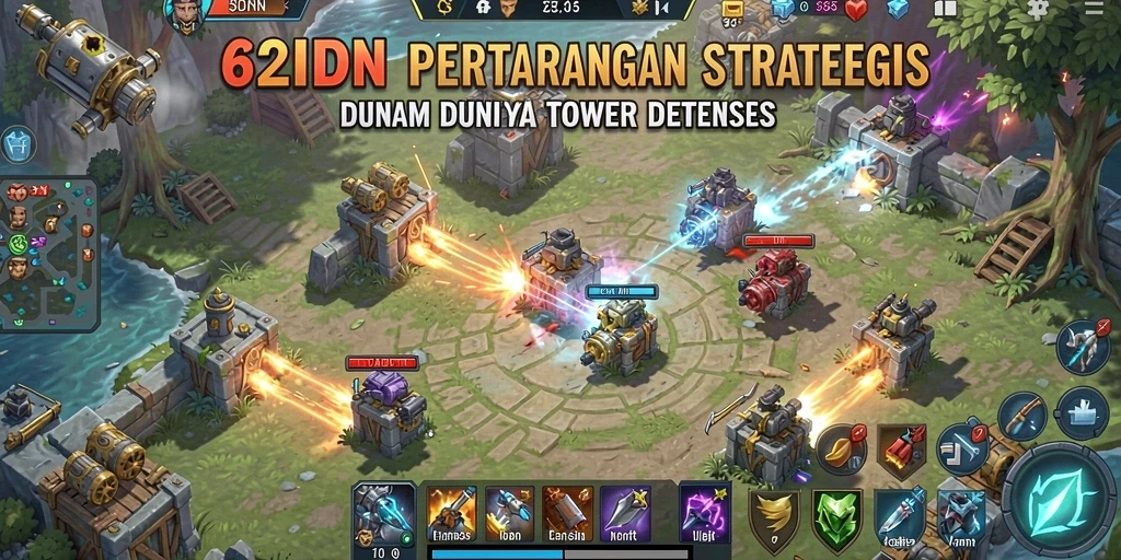 Screenshot menampilkan gameplay menegangkan dalam 62IDN Tower Defense.