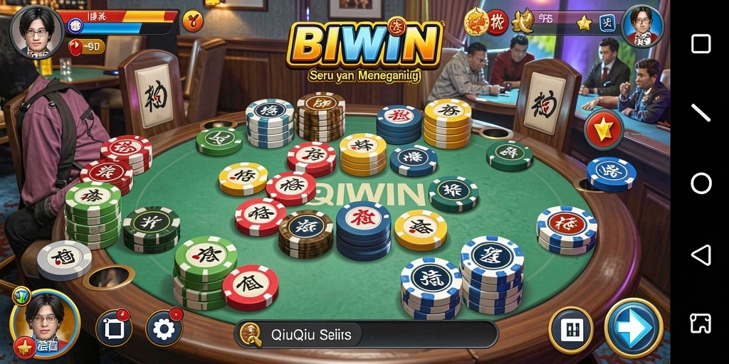 Screenshot gameplay QiuQiu dengan tampilan kartu menarik.