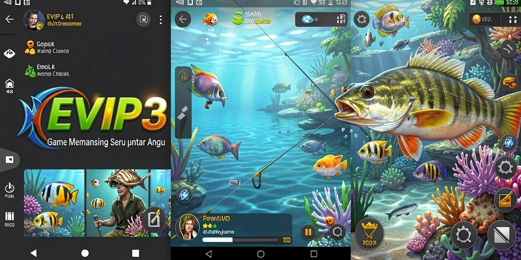 Tampilan gameplay <strong>EVIP3</strong> yang menarik saat memancing di lautan.