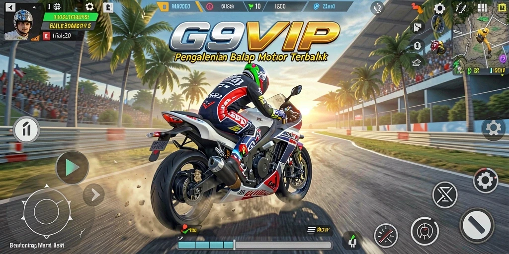 Gameplay seru G9VIP dengan berbagai motor balap.