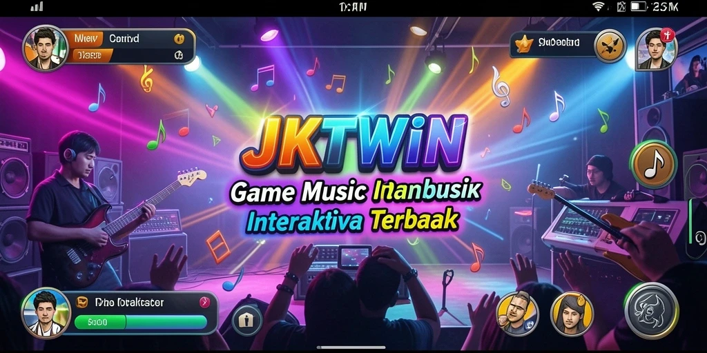 Tampilan gameplay JKTWIN dengan alat musik yang interaktif.