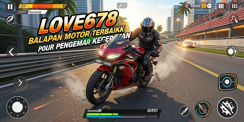 Screenshot gameplay LOVE678 menampilkan balapan seru dengan motor cepat.