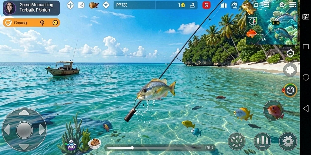 Gameplay PP123 yang menegangkan dan seru saat memancing.