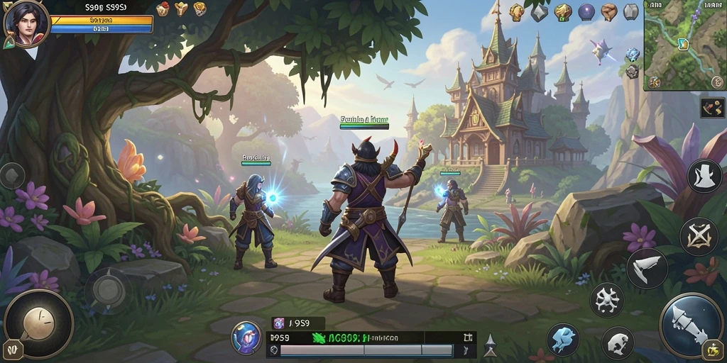 Screenshot gameplay S9S9 menunjukkan aksi pertarungan yang seru dan dunia yang luas.