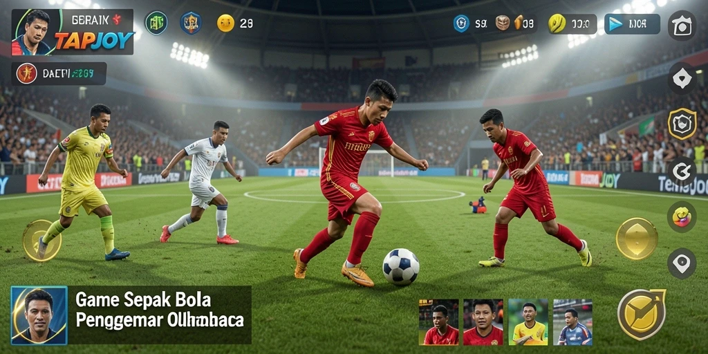 Tampilan gameplay sepak bola yang realistis di TAPJOY.