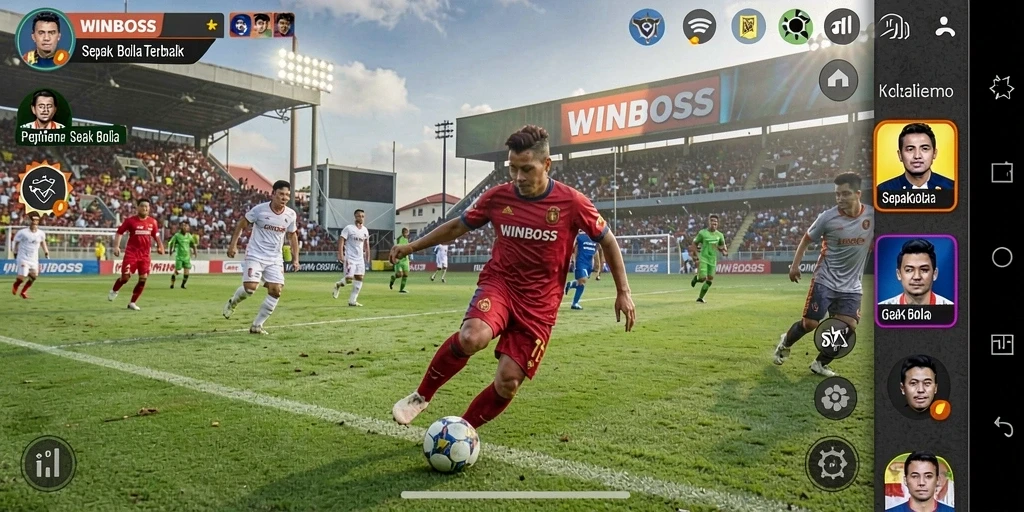 Gameplay menarik dari WINBOSS yang menunjukkan aksi sepak bola seru.